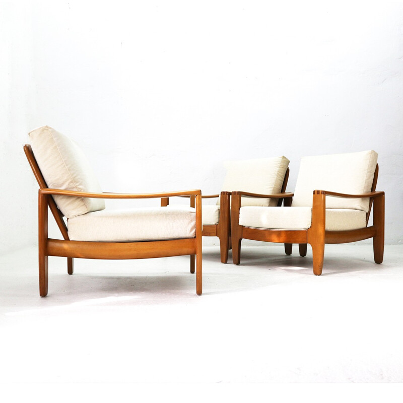 Vintage stained beechwood easy chairs - 1970s