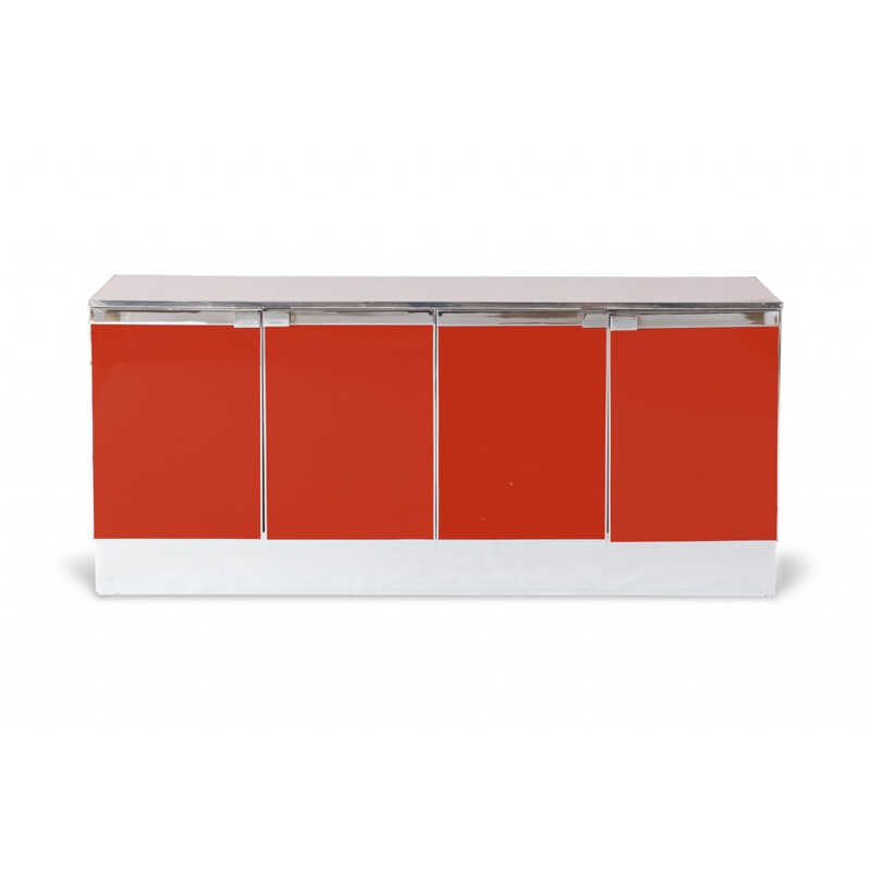 Vintage red lacquered and chromed credenza - 1960s