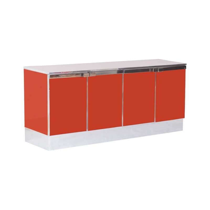 Vintage red lacquered and chromed credenza - 1960s