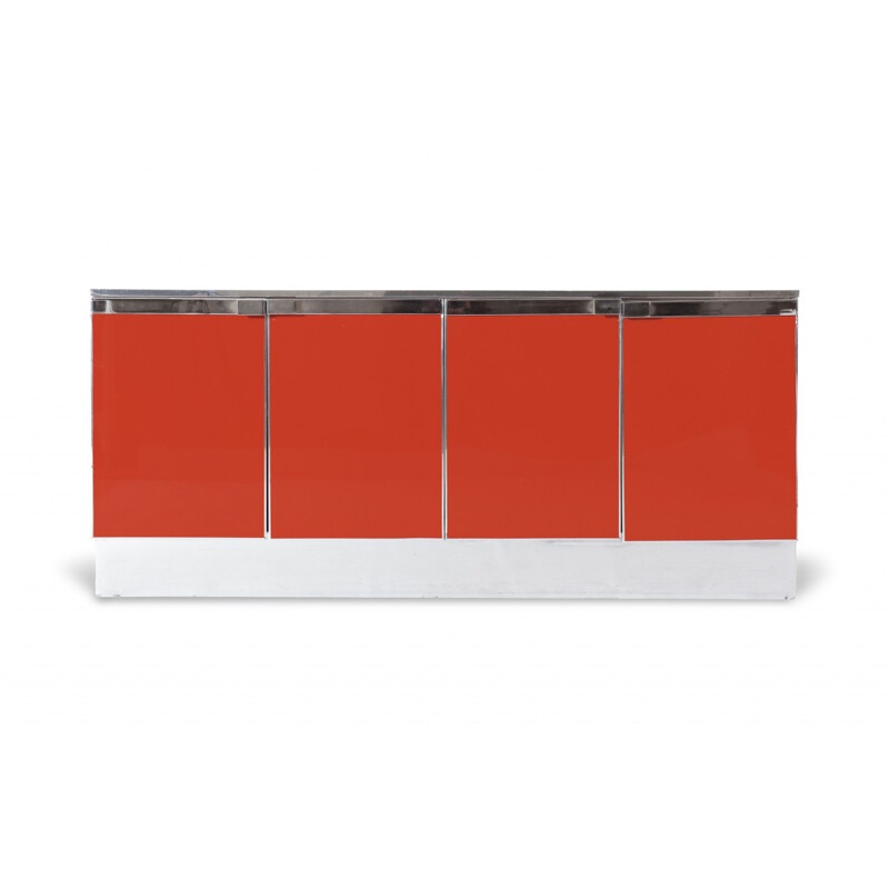 Vintage red lacquered and chromed credenza - 1960s