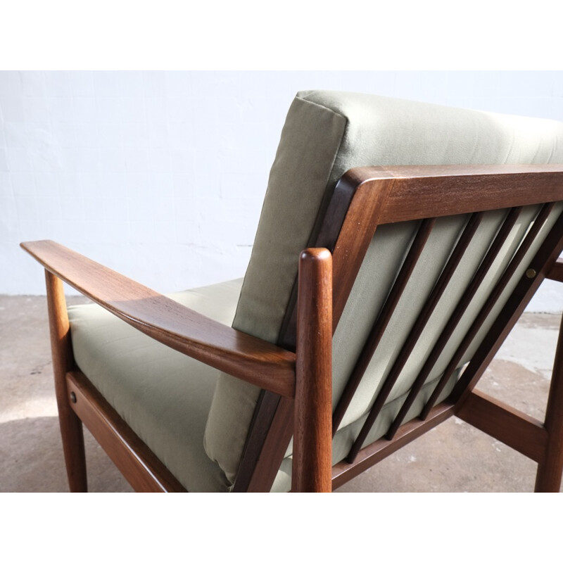 Vintage Danish pair of easy chairs in teak with green fabric - 1960s