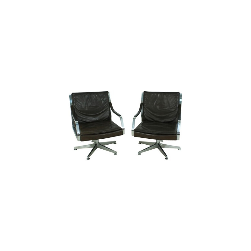 Vintage black leather armchairs by Fabricius and Kastholm - 1970s