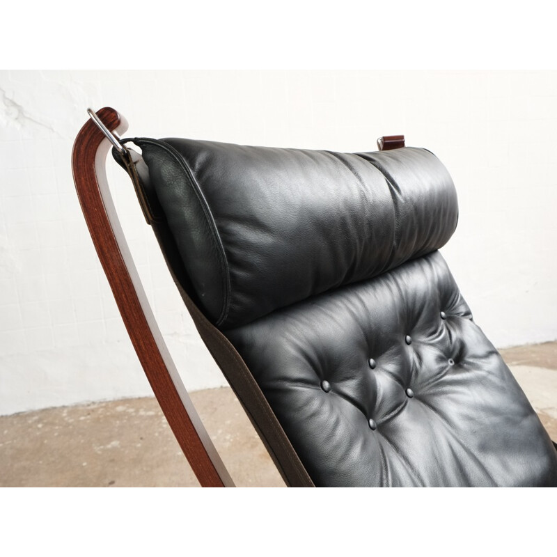 Vintage high back Falcon Chair in black leather by Sigurd Ressell for Vatne Møbler - 1970s