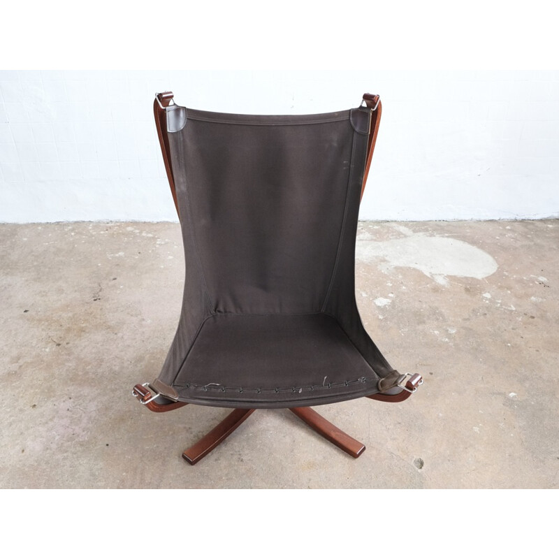 Vintage high back Falcon Chair in black leather by Sigurd Ressell for Vatne Møbler - 1970s