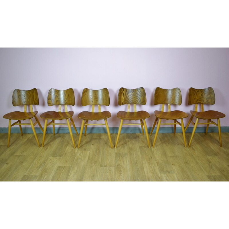 Set of 6 Vintage Ercol Elm Butterfly Dining Chairs - 1950s