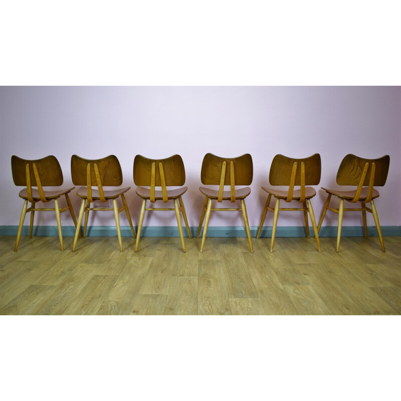 Set of 6 Vintage Ercol Elm Butterfly Dining Chairs - 1950s