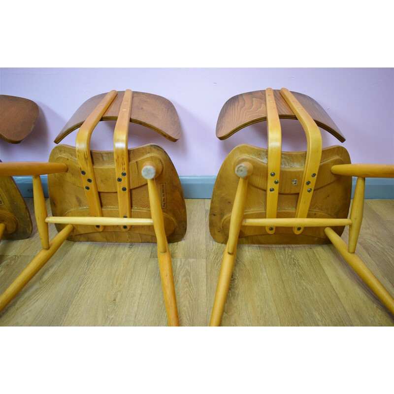 Suite de 6 chaises à repas vintages par Ercol Elm Butterfly - 1950