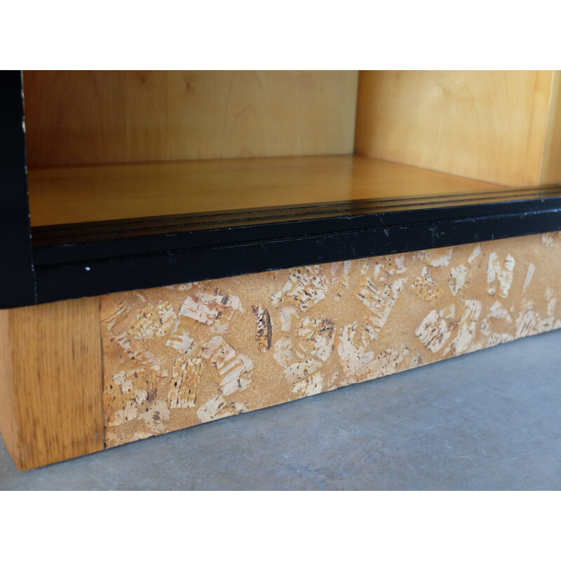 Low sideboard in black lacquered wood and sycamore - 1950s