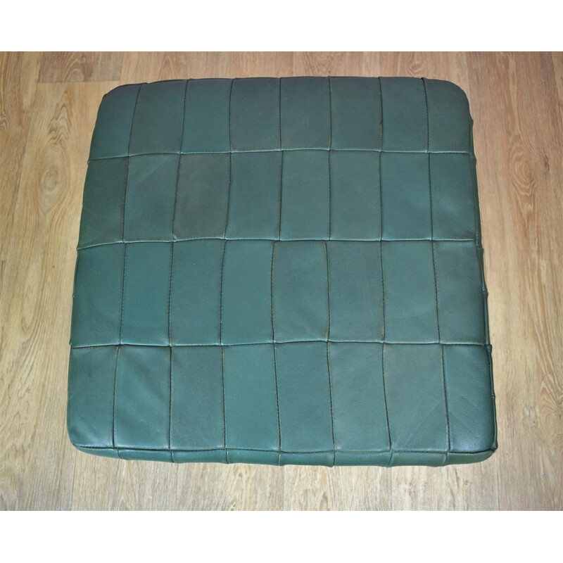 Vintage Danish Green Leather Foot Stool Ottoman - 1970s