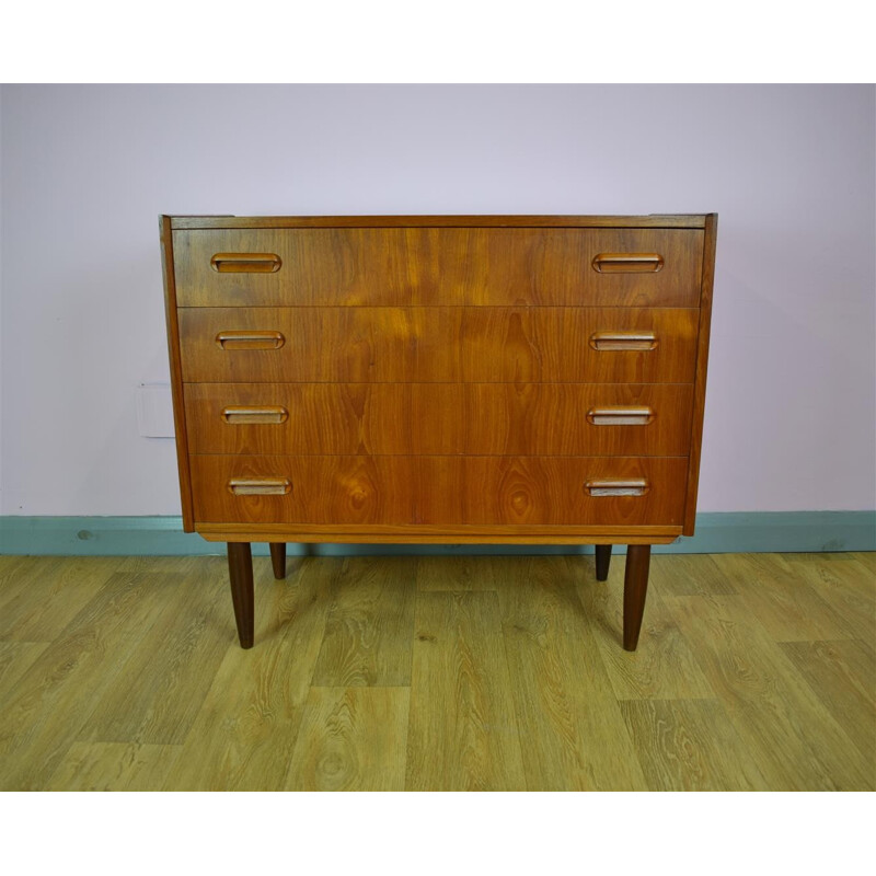 Vintage Danish Teak Chest of 4 Drawers Tall Boy Dresser - 1960s