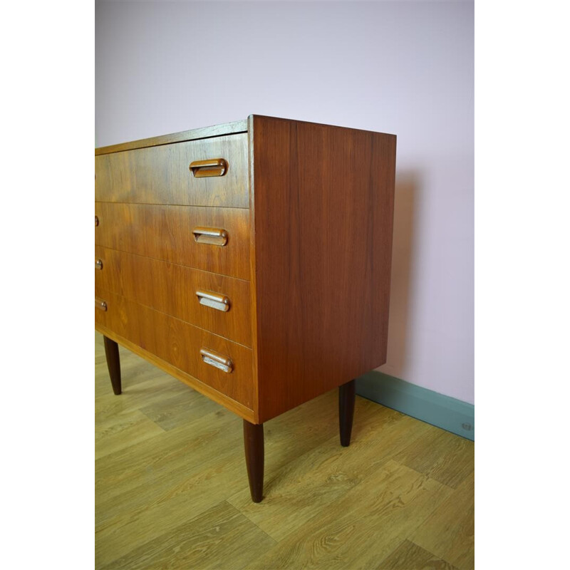 Vintage Danish Teak Chest of 4 Drawers Tall Boy Dresser - 1960s