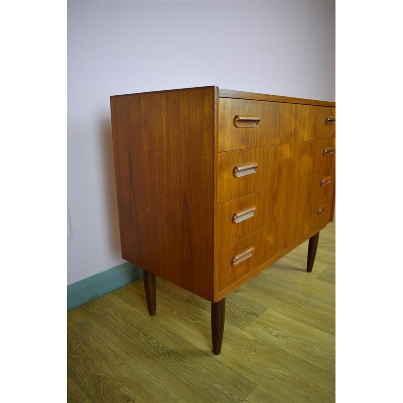 Vintage Danish Teak Chest of 4 Drawers Tall Boy Dresser - 1960s