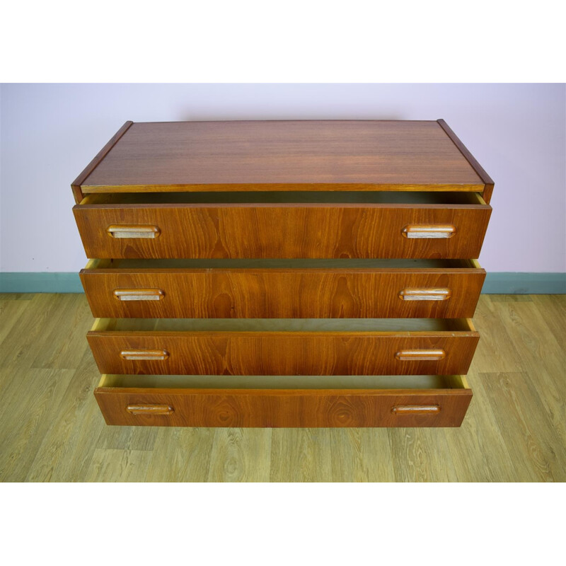 Vintage Danish Teak Chest of 4 Drawers Tall Boy Dresser - 1960s