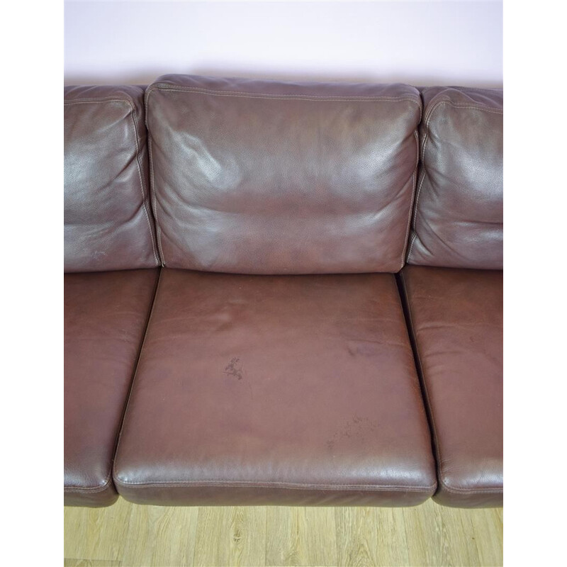 Vintage Danish Brown Leather 3 Seat Sofa by Skalma - 1970s