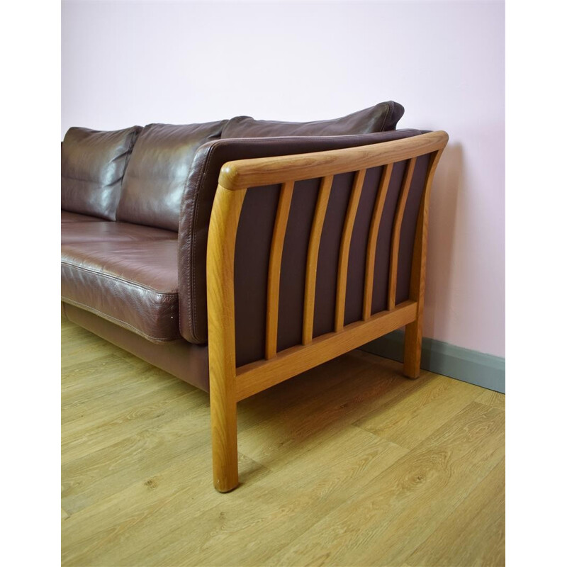 Vintage Danish Brown Leather 3 Seat Sofa by Skalma - 1970s