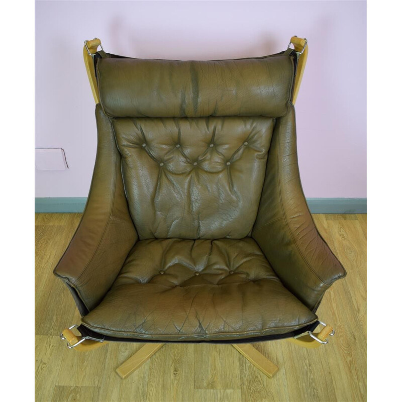 Vintage Danish Brown Leather Sigurd Ressell "Falcon" Lounge Chair - 1970s