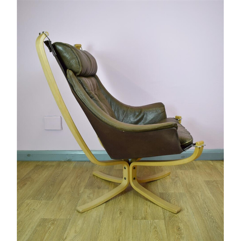 Vintage Danish Brown Leather Sigurd Ressell "Falcon" Lounge Chair - 1970s