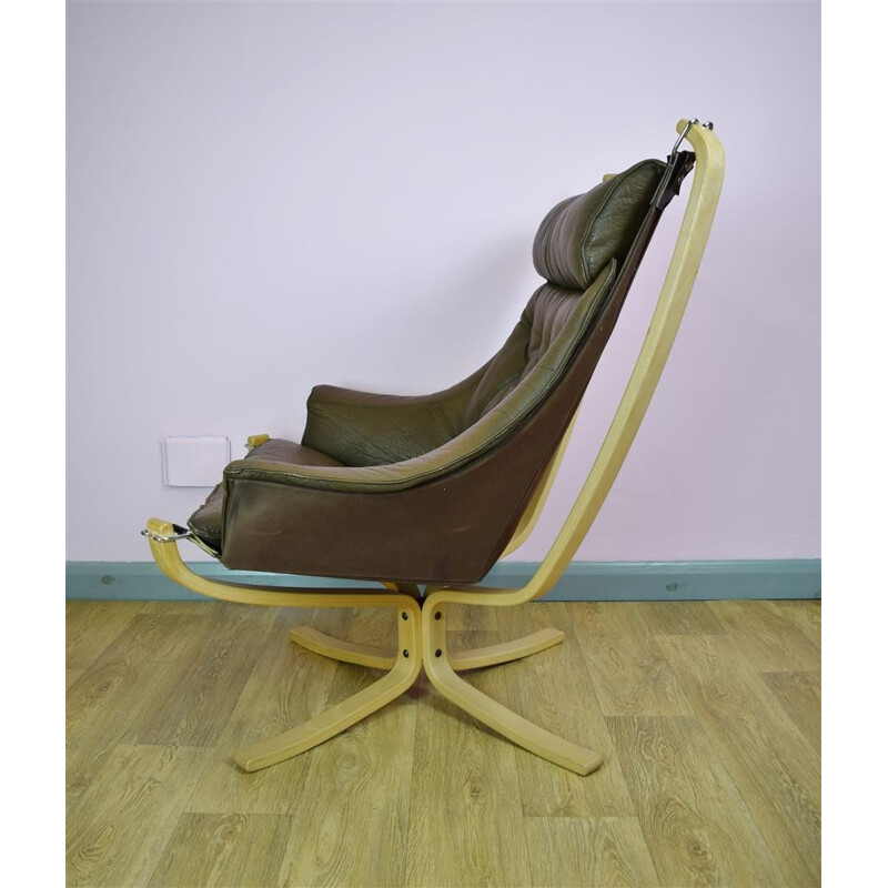 Vintage Danish Brown Leather Sigurd Ressell "Falcon" Lounge Chair - 1970s