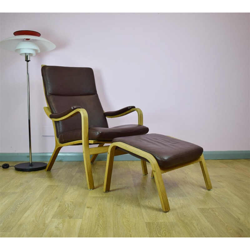 Vintage danish brown leather armchair by Skalma - 1970s