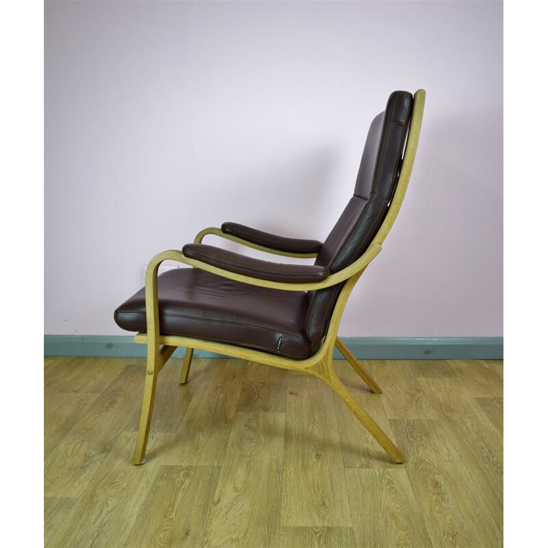 Vintage danish brown leather armchair by Skalma - 1970s