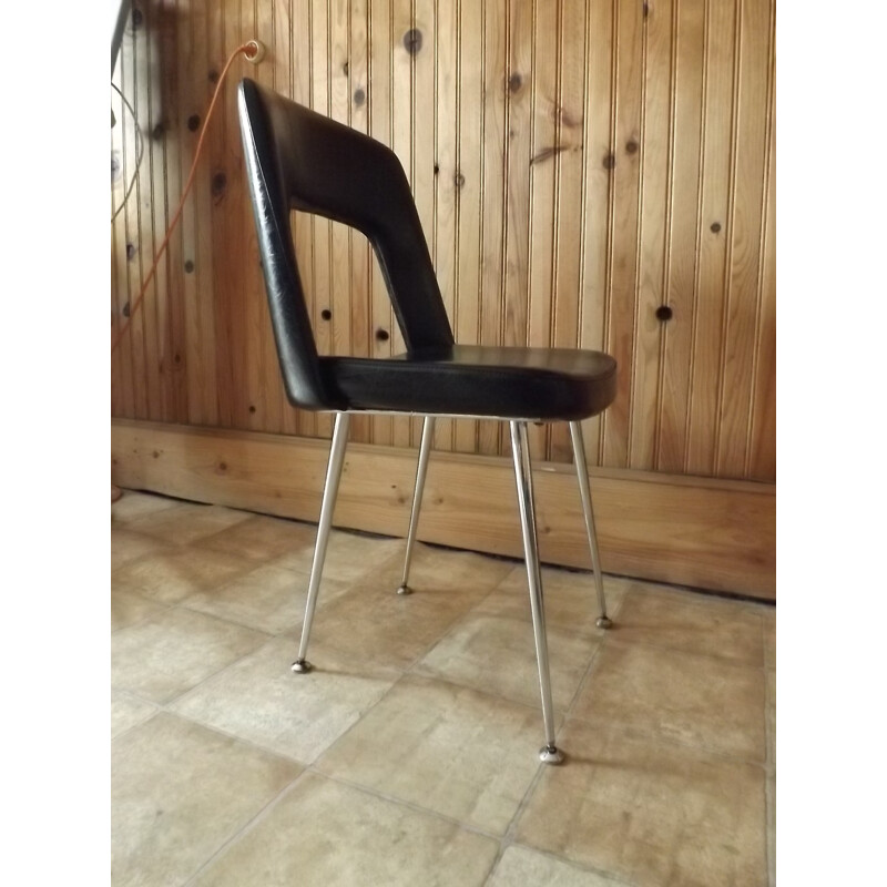 Vintage Black leatherette skaï chair - 1950s