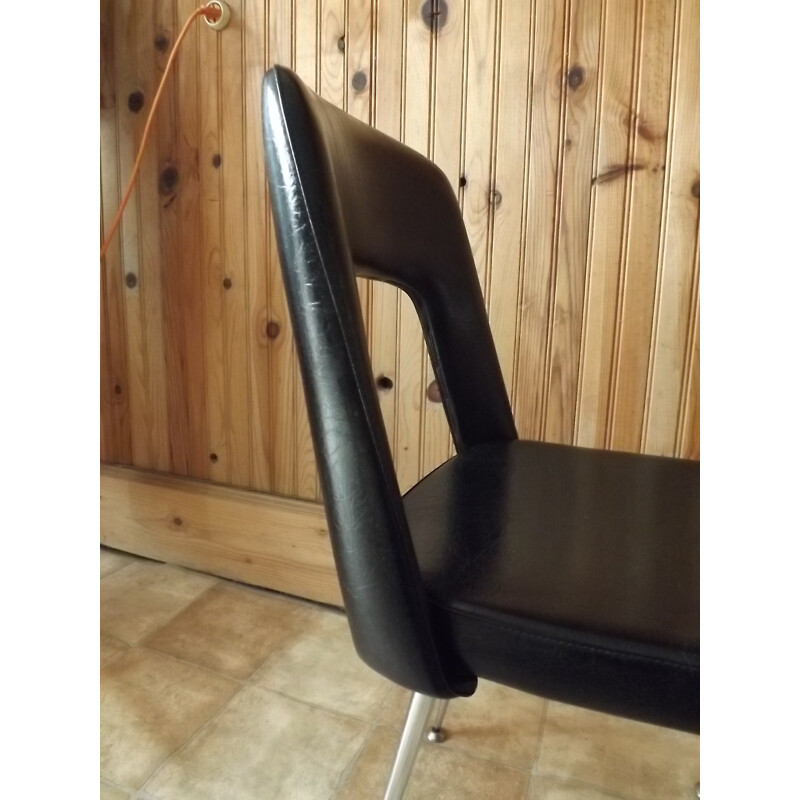 Vintage Black leatherette skaï chair - 1950s