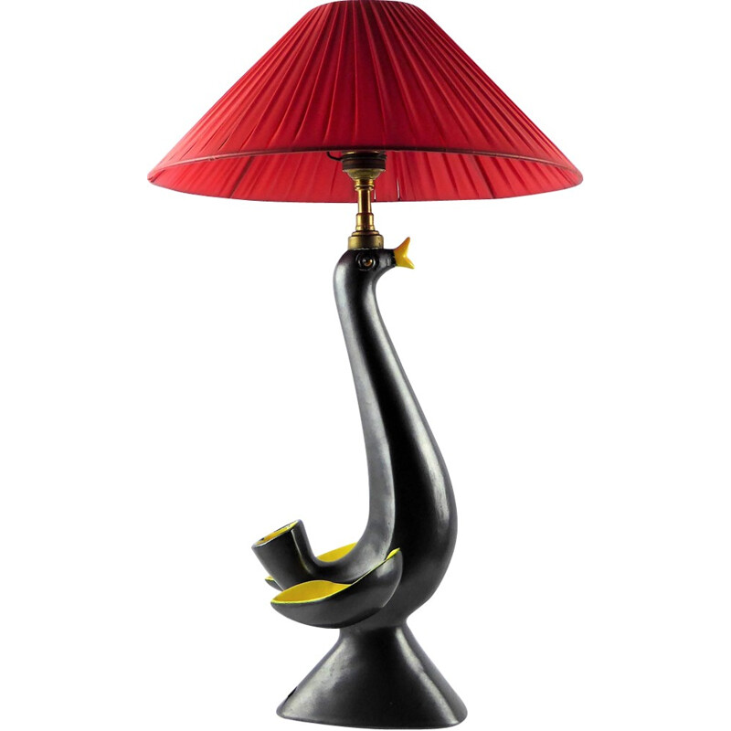 Lampe oiseau Vallauris vintage en céramique noire - 1950