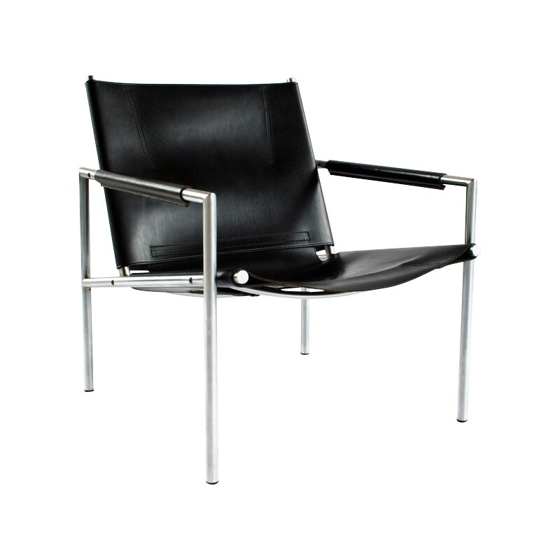 Fauteuil vintage SZ 02 en cuir et chrome, Martin VISSER - années 60