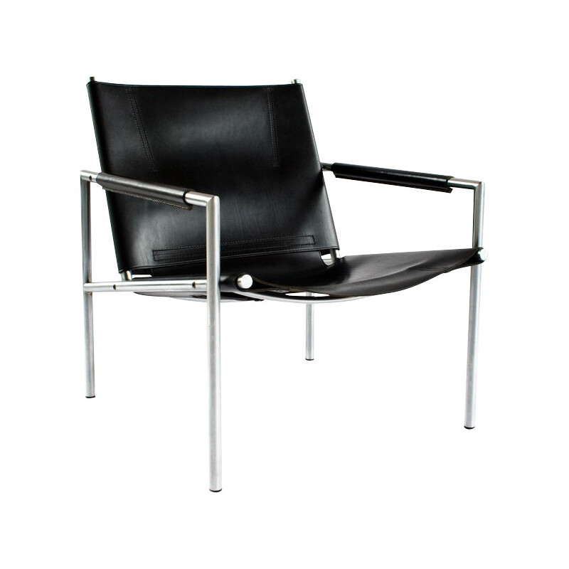 SZ 02 Easy Chair in leather and chrome, Martin VISSER - 1960s