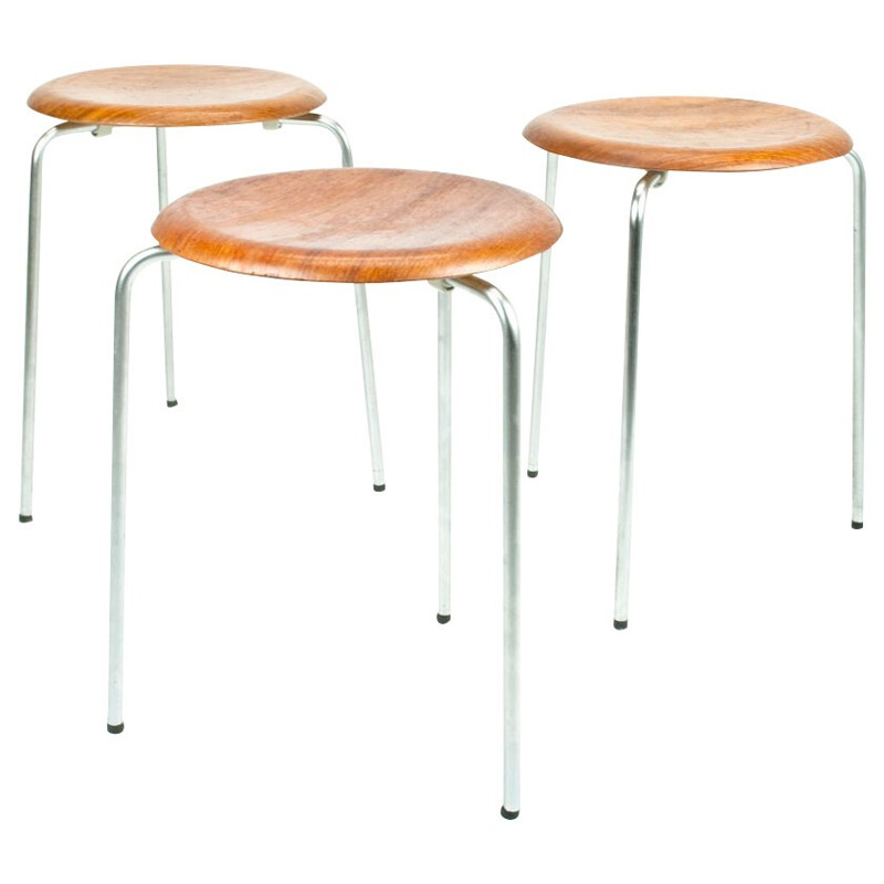 Set of 3 DOT stools in teak and metal, Arne JACOBSEN - 1950s