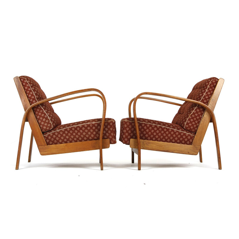 Vintage Armchairs in Wood and Fabric by Kropacek & Kuzelka - 1940s