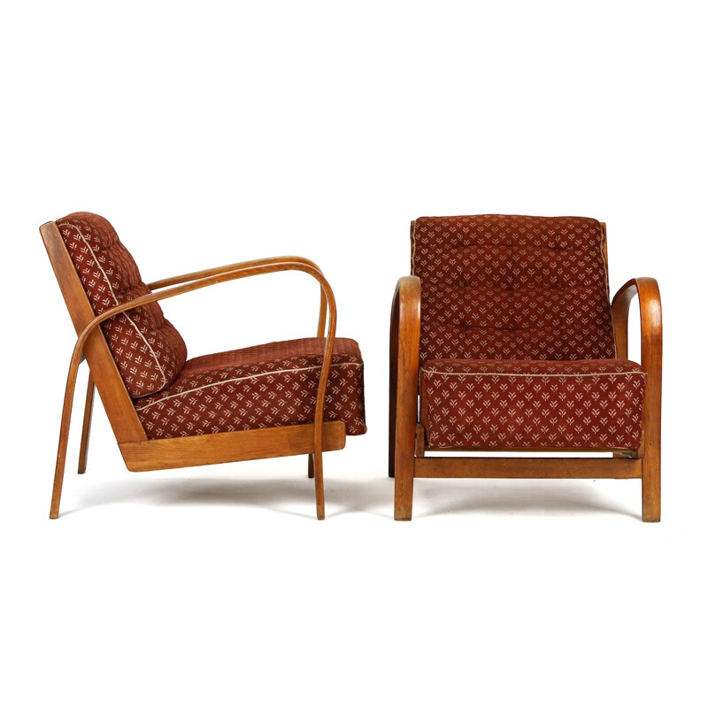 Vintage Armchairs in Wood and Fabric by Kropacek & Kuzelka - 1940s