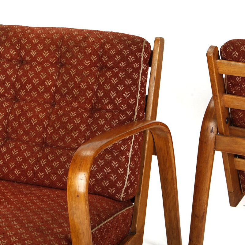 Vintage Armchairs in Wood and Fabric by Kropacek & Kuzelka - 1940s
