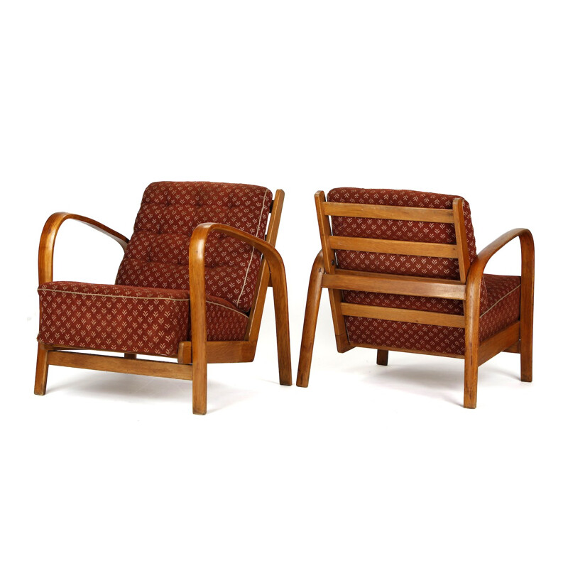 Vintage Armchairs in Wood and Fabric by Kropacek & Kuzelka - 1940s