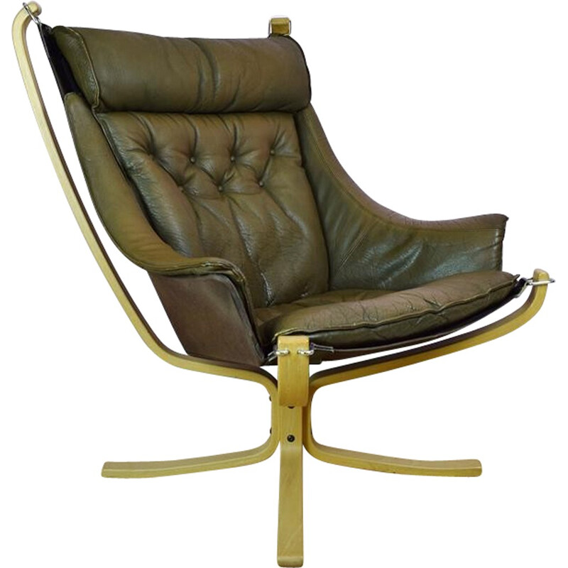 Vintage Danish Brown Leather Sigurd Ressell "Falcon" Lounge Chair - 1970s