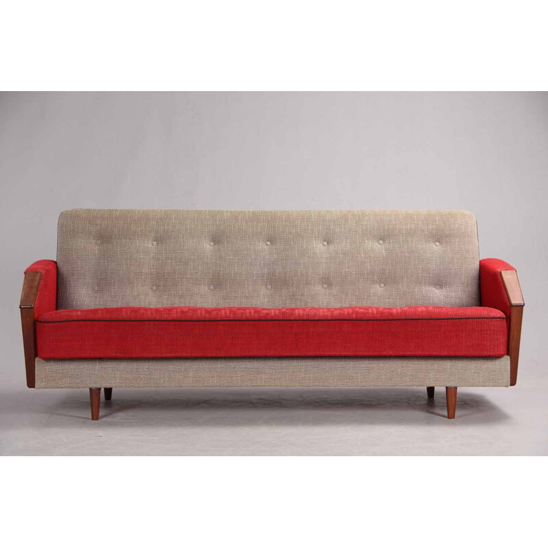 Two-tone 3-seater vintage sofa bed - 1950s