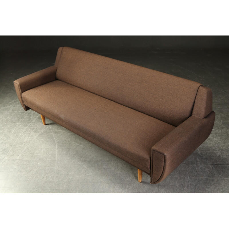 Vintage brown woolen sofa bed - 1960s