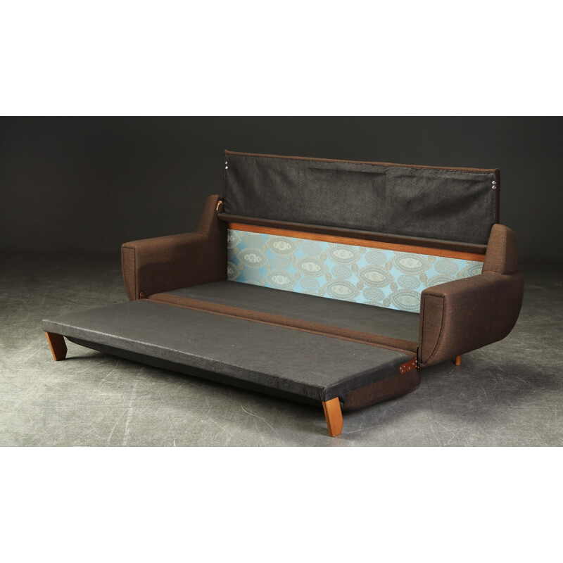 Vintage brown woolen sofa bed - 1960s