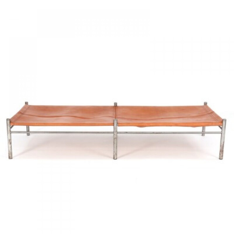 Vintage upholstered bench in leather - 1960s