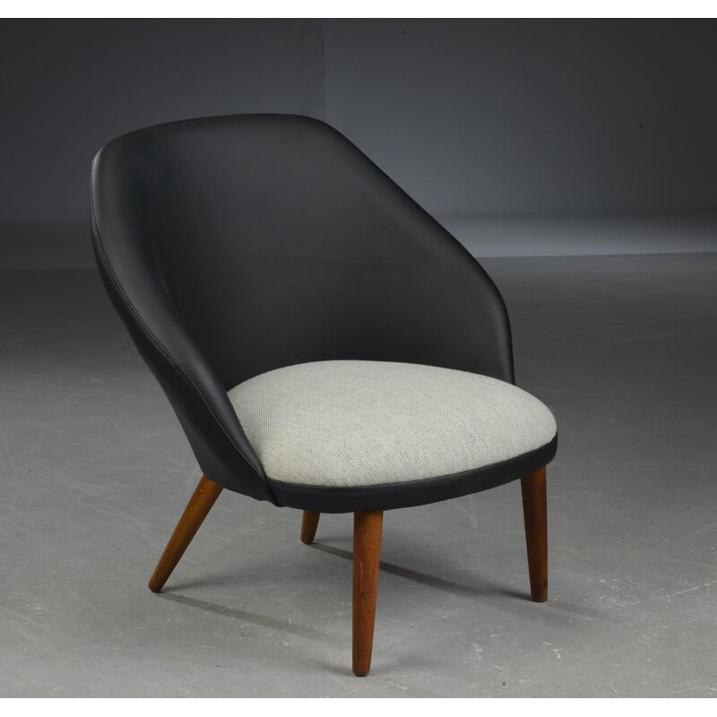 Fauteuil scandinave vintage en cuir noir - 1950