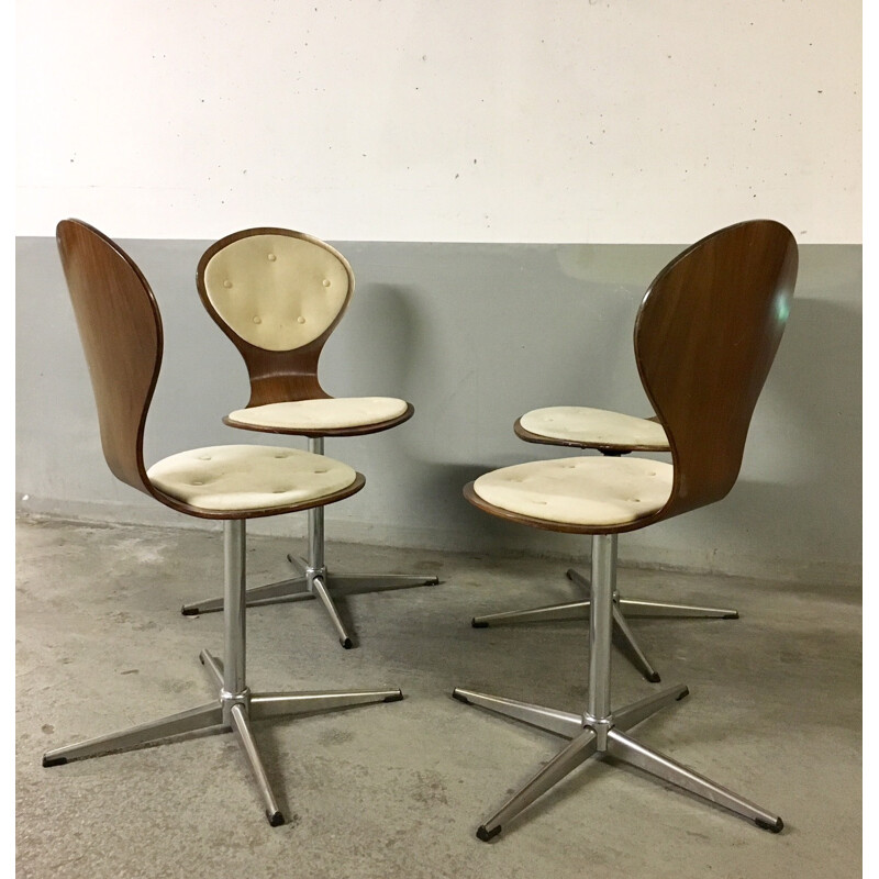 Vintage set of 4 swivel plywood chairs by Elmar Flötotto - 1960s