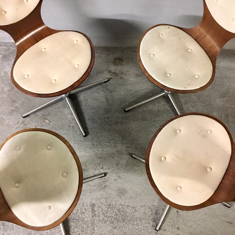 Vintage set of 4 swivel plywood chairs by Elmar Flötotto - 1960s