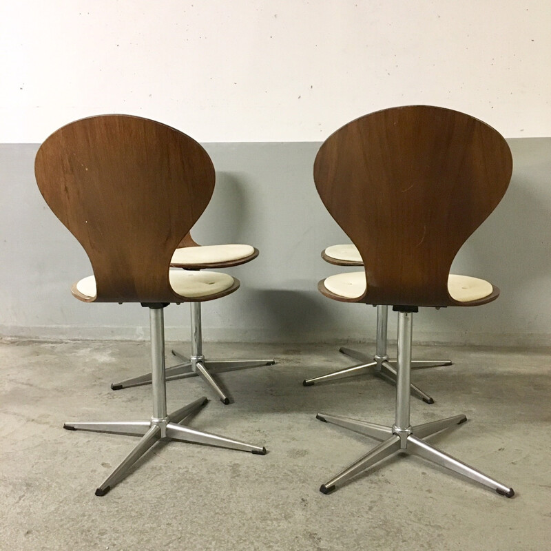 Vintage set of 4 swivel plywood chairs by Elmar Flötotto - 1960s