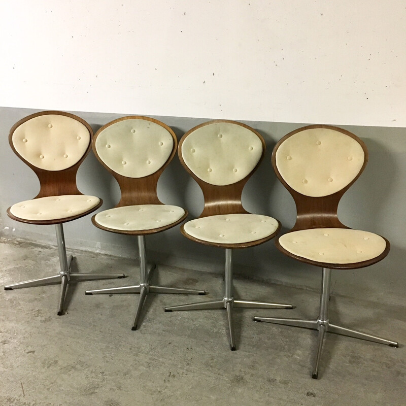 Vintage set of 4 swivel plywood chairs by Elmar Flötotto - 1960s