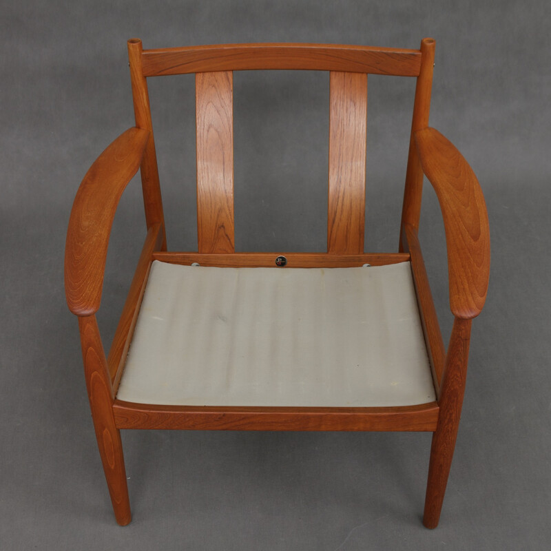 Vintage teak armchair in cognac leather by Grete Jalk - 1960s