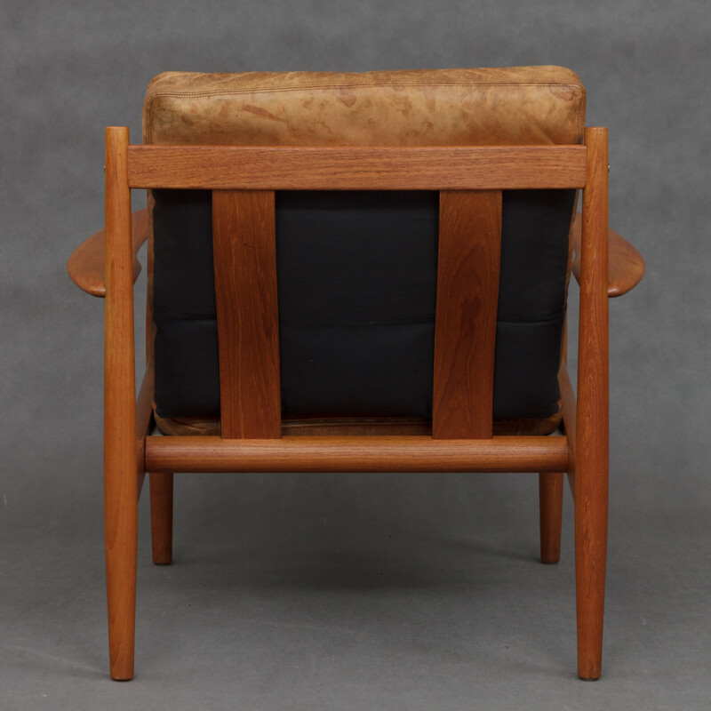 Vintage teak armchair in cognac leather by Grete Jalk - 1960s