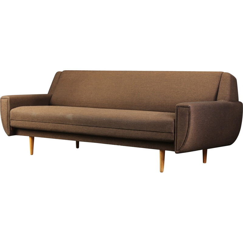 Vintage brown woolen sofa bed - 1960s