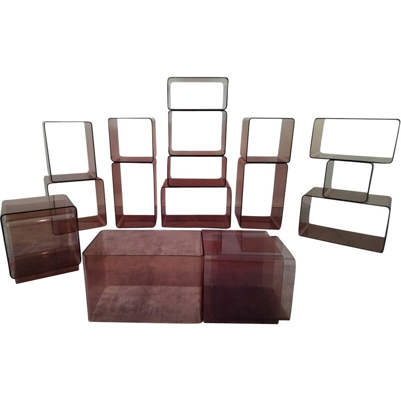 Complete suite of 18 cubes-shelf by Roche Bobois - 1970s