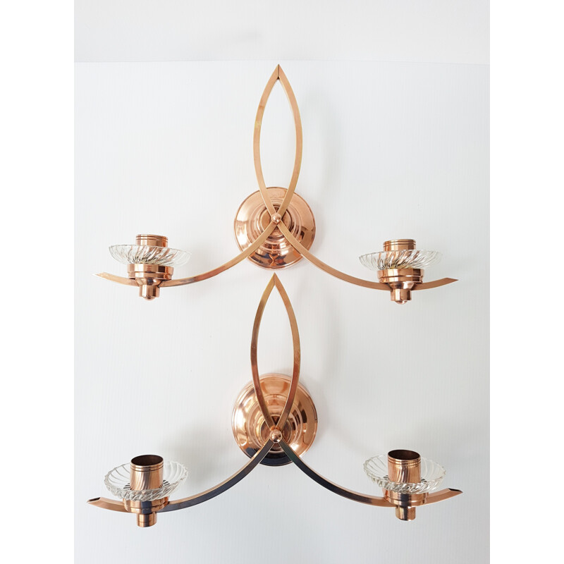 Pair of vintage copper wall lamps - 1950s