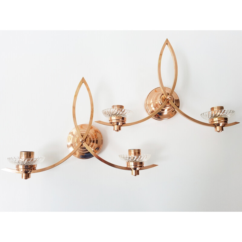 Pair of vintage copper wall lamps - 1950s